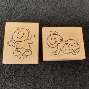 2 NOS Baby in Diaper Rubber Stamps Stampa Rosa E33-2677 E33-2683